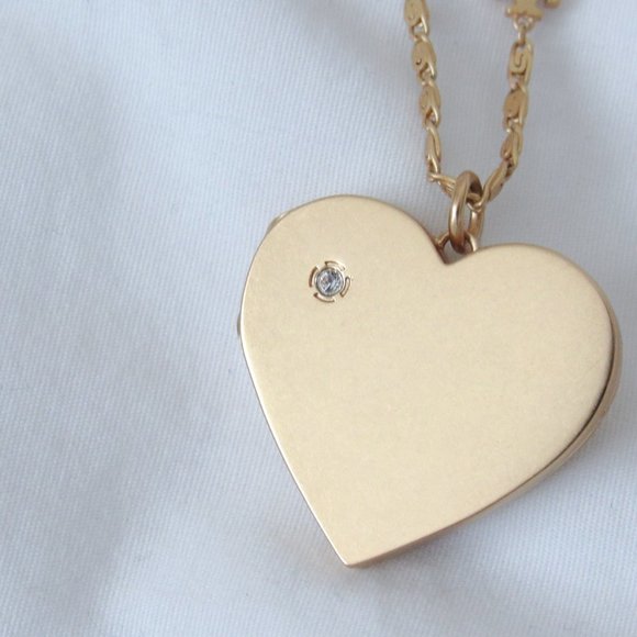 SOLD 💙 TORY BURCH Gold Heart Locket Necklace Jewel Encrusted Pendant NEW! - Picture 8 of 8
